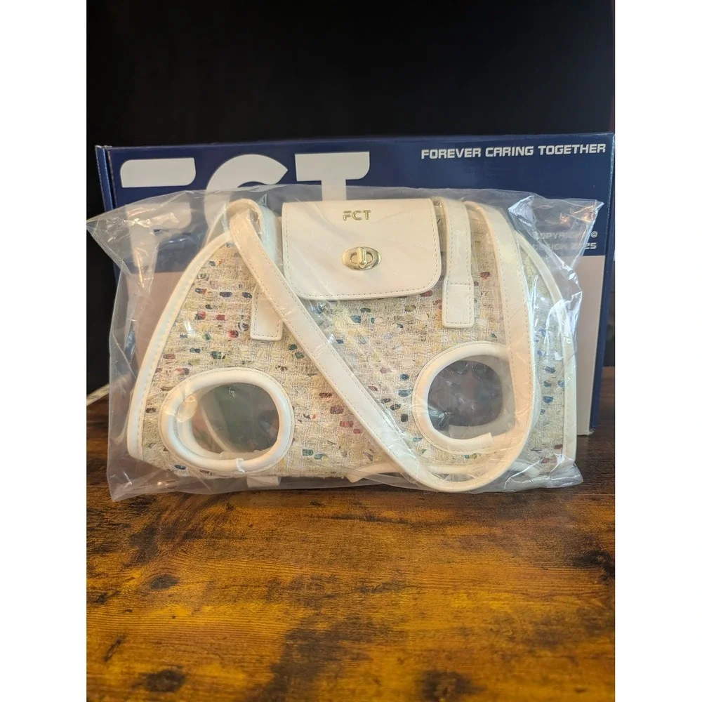 FCT Small Dog Carrier Purse Tweed Legs Out Shoulder Crossbody Pet Travel Bag NIB
